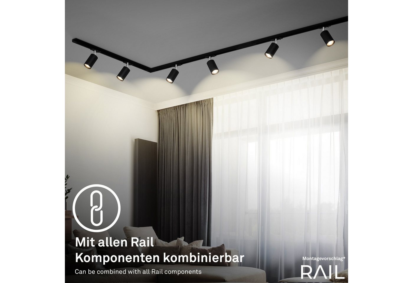 Briloner Leuchten Schienensystem-Sets RAIL, ohne Leuchtmittel, Schienensystem Rail 1,5 m Schwarz max. 9W Decke Wohnzimmer Büro Küche – Bild 5 von 5