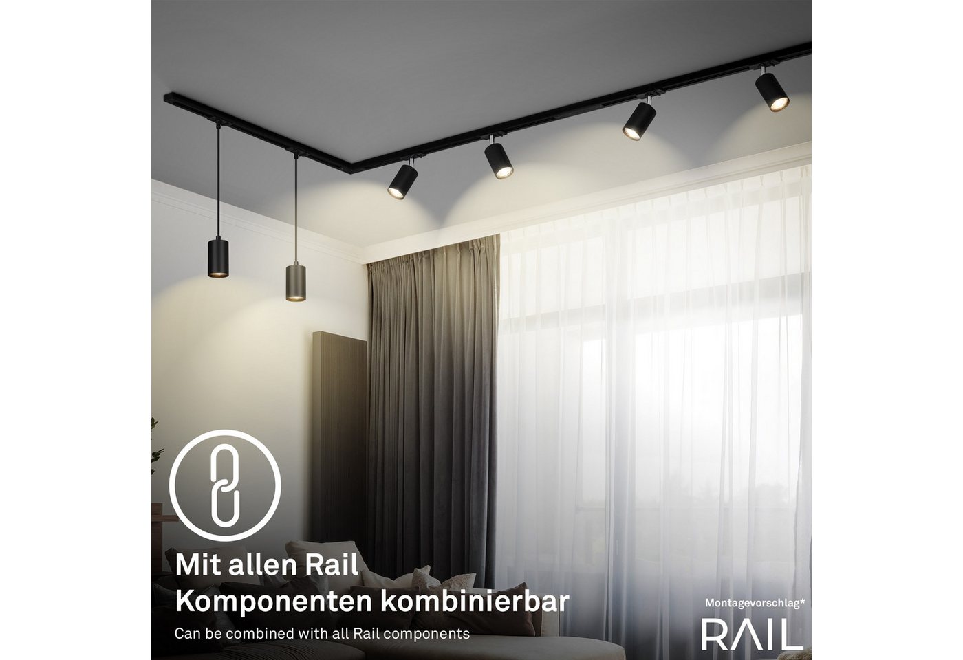Briloner Leuchten Schienensystem-Verbinder RAIL, 8,6 cm, (1-tlg), Eckverbinder 86 mm Schwarz Schienensystem Rail Wohnzimmer Büro Küche – Bild 3 von 5