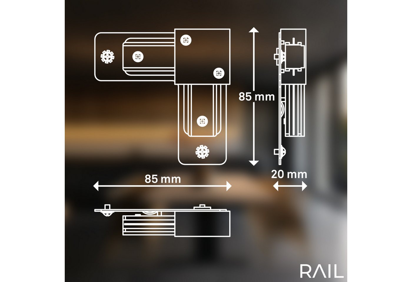 Briloner Leuchten Schienensystem-Verbinder RAIL, 8,6 cm, (1-tlg), Eckverbinder 86 mm Schwarz Schienensystem Rail Wohnzimmer Büro Küche – Bild 5 von 5