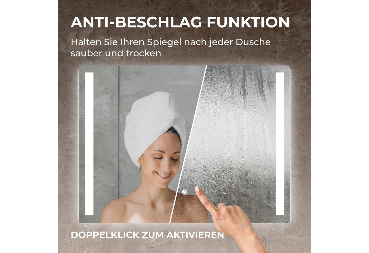 Bringer Badspiegel BRS103, Badezimmerspiegel mit Anti-Beschlag und Speicherfunktion – Bild 3 von 5