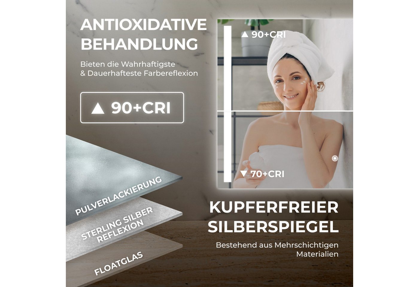 Bringer Badspiegel BRS103, Badezimmerspiegel mit Anti-Beschlag und Speicherfunktion – Bild 4 von 5