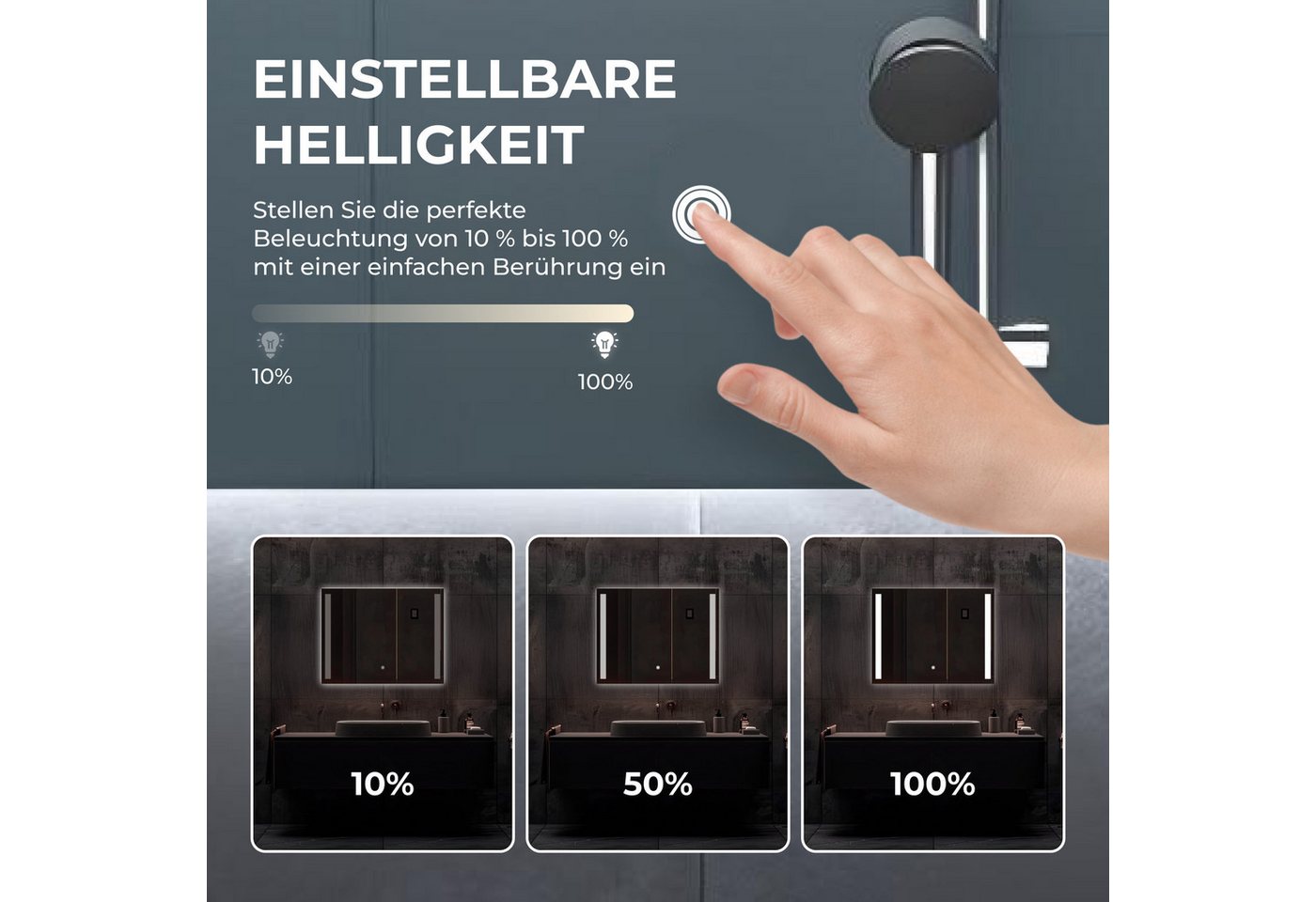 Bringer Badspiegel BRS103, Badezimmerspiegel mit Anti-Beschlag und Speicherfunktion – Bild 5 von 5