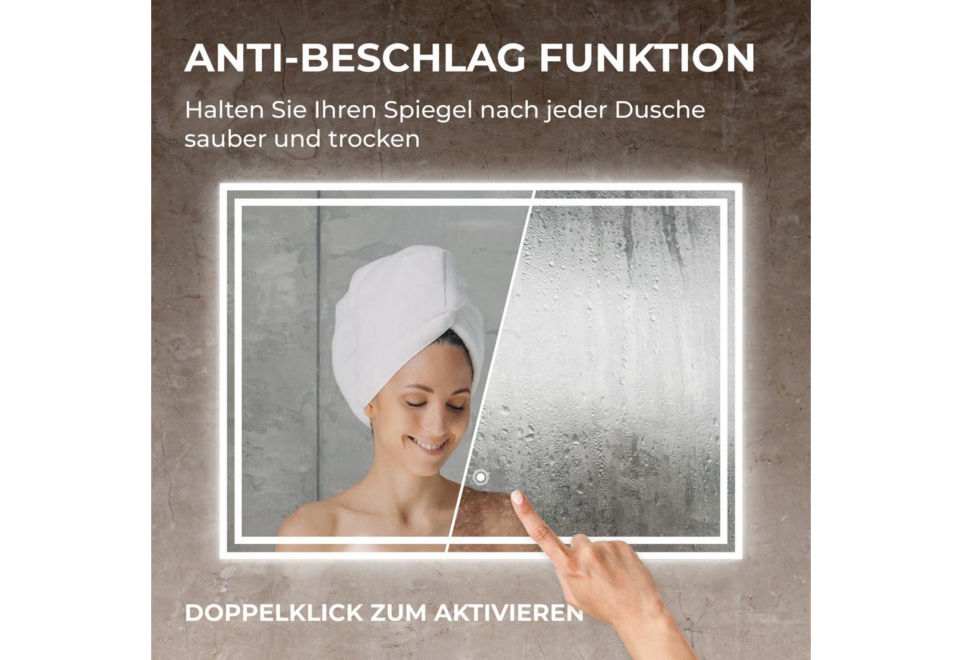Bringer Badspiegel BRS107, Badezimmerspiegel mit Anti-Beschlag und Speicherfunktion – Bild 3 von 5