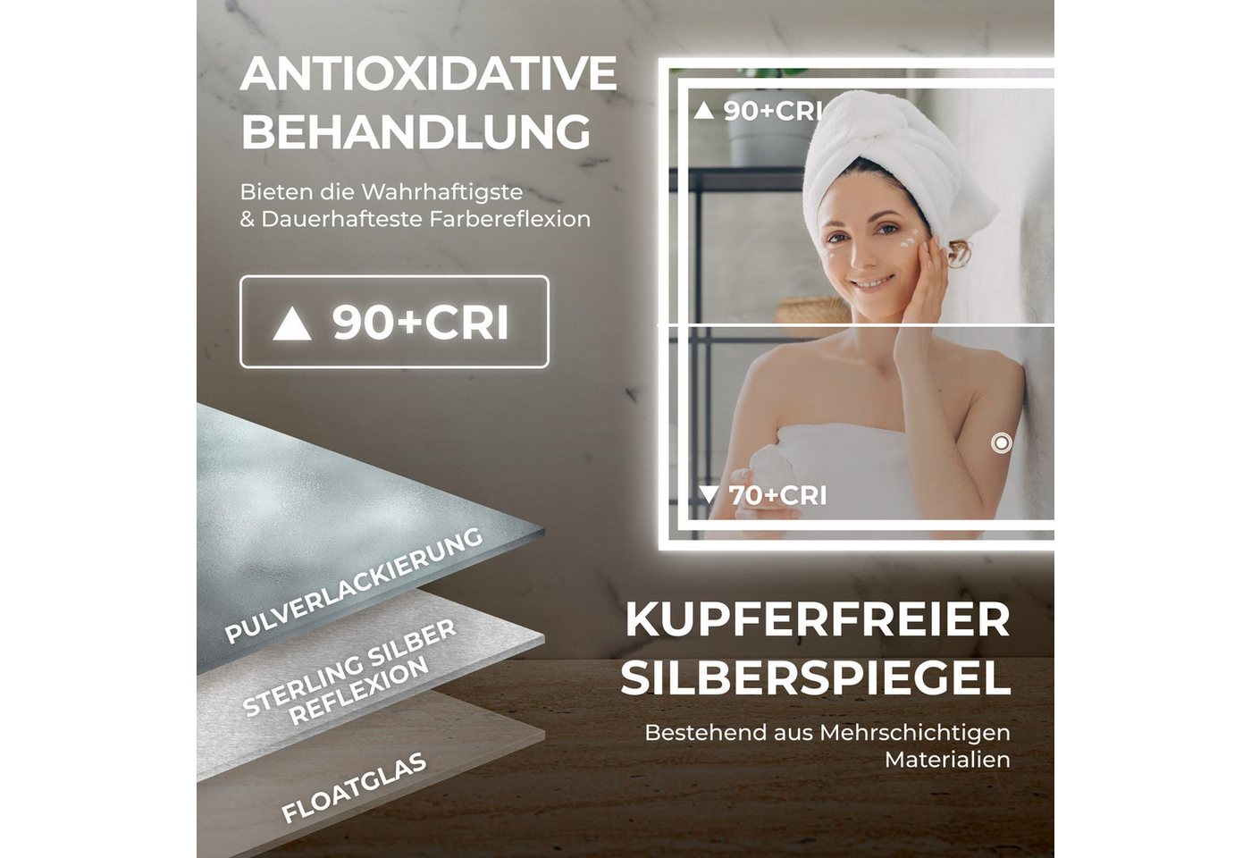 Bringer Badspiegel BRS107, Badezimmerspiegel mit Anti-Beschlag und Speicherfunktion – Bild 4 von 5