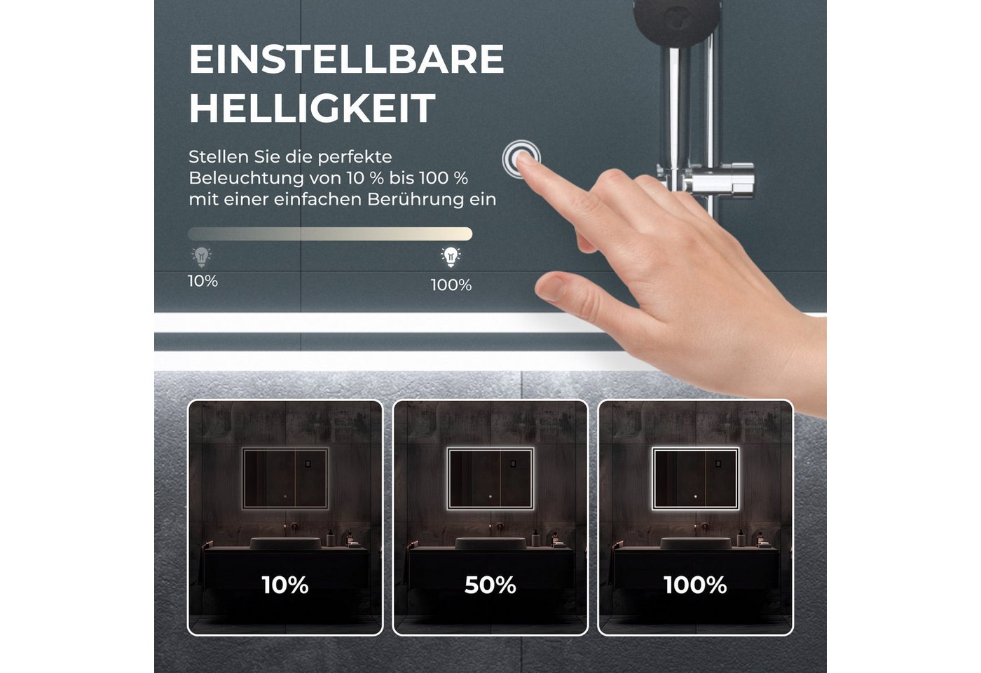 Bringer Badspiegel BRS107, Badezimmerspiegel mit Anti-Beschlag und Speicherfunktion – Bild 5 von 5