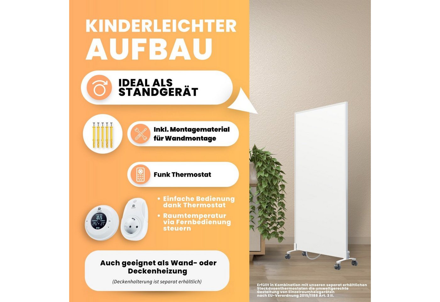 Bringer Infrarotheizung Standgerät, 300-1200 Watt, inkl. Standfüße, 5 Jahre Garantie, TÜV – Bild 5 von 5