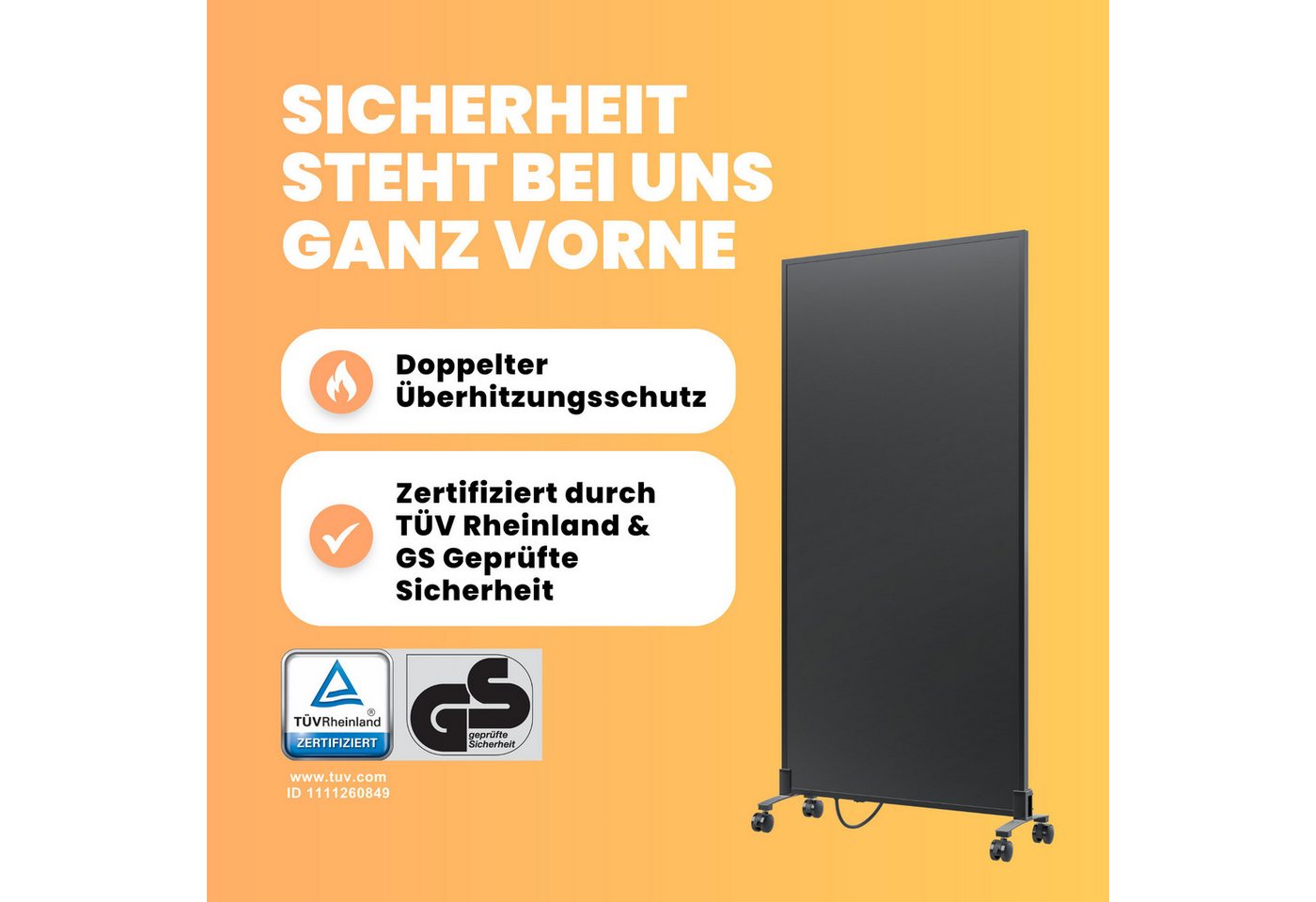 Bringer Infrarotheizung Standgerät, 300-1200 Watt, inkl. Standfüße, 5 Jahre Garantie, TÜV, schwarz – Bild 2 von 5