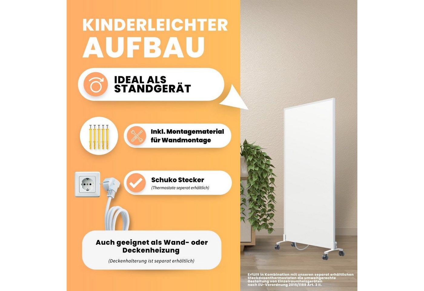 Bringer Infrarotheizung Standgerät, 300-1200 Watt, inkl. Standfüße, 5 Jahre Garantie, TÜV – Bild 5 von 5