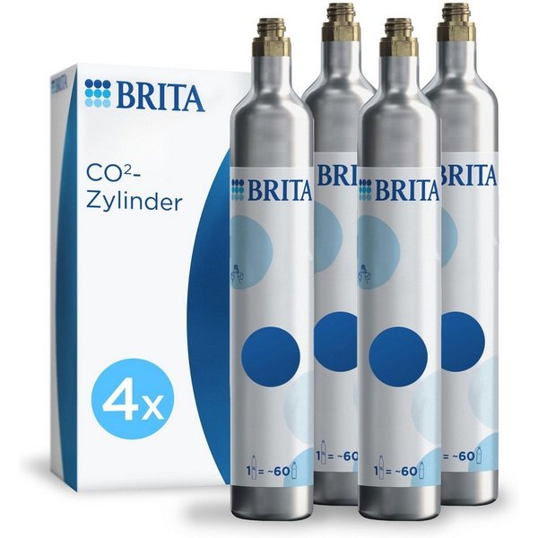 BRITA CO₂-Zylinder Universal CO₂-Zylinder für Wassersprudler mit Schraubsystem - 4er Pack, 4 St., Reservezylinder, bis zu 60 l gesprudeltes frisches Wasser pro 