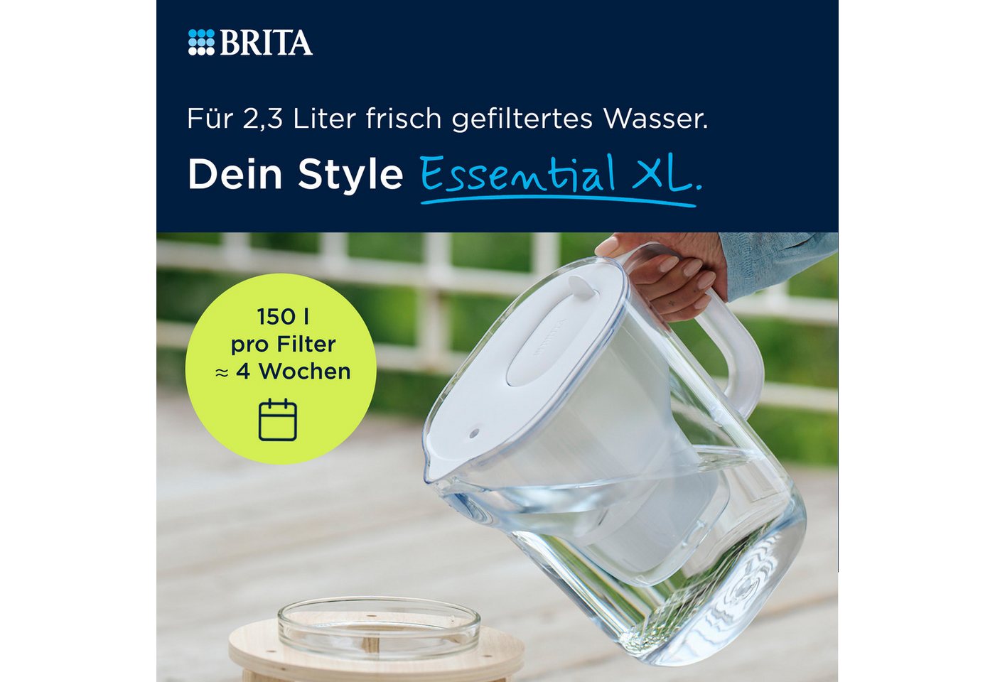 BRITA Wasserfilter Kanne MAXTRA Style Essential XL sand (3,6l), 1x Pure Performance, Große Filterkanne, Filterwechselanzeige, reduziert PFAS, Kalk & mehr – Bild 2 von 5