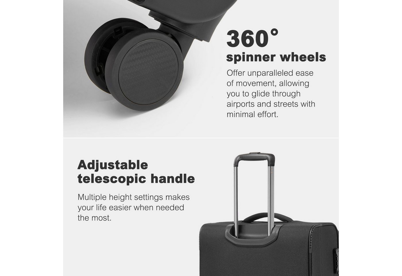 British Traveller Trolleyset, 41L Handgepäck & 68L/100L erweiterbare Stoffkoffer, (1 tlg) – Bild 3 von 5
