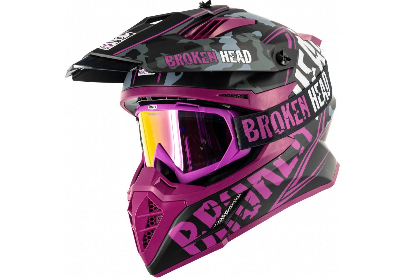 Broken Head Motocrosshelm Squadron Rebelution Pink + MX-2 Brille Pink (Mit MX-2 Brille Pink Verspiegelt), Zwei Verschlüsse – Bild 5 von 5