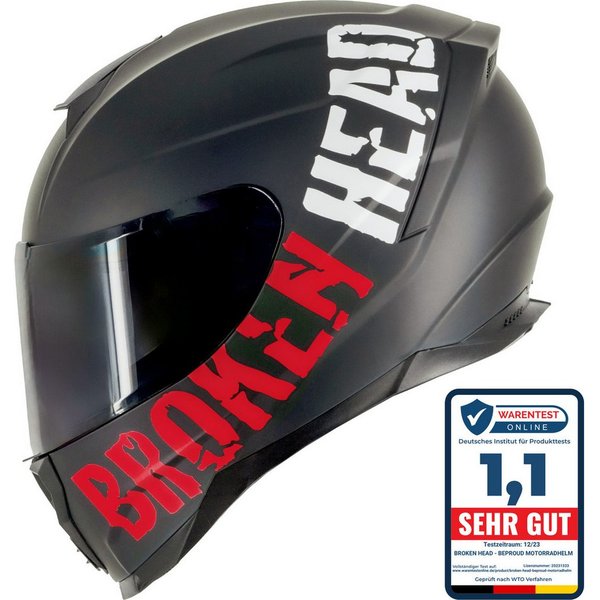 Broken Head Motorradhelm BeProud Sport Rot (Mit Schwarzem Visier), Hochwertiges Design