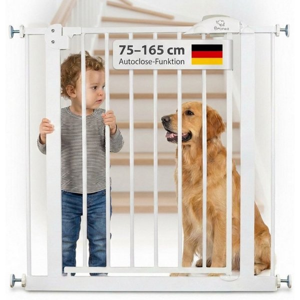 Bronea Treppenschutzgitter CLEO Türgitter ohne Bohren Kinderschutzgitter Treppengitter (zum Klemmen - ohne bohren für Tür & Treppe 75–165 cm verlängerbar, Beids