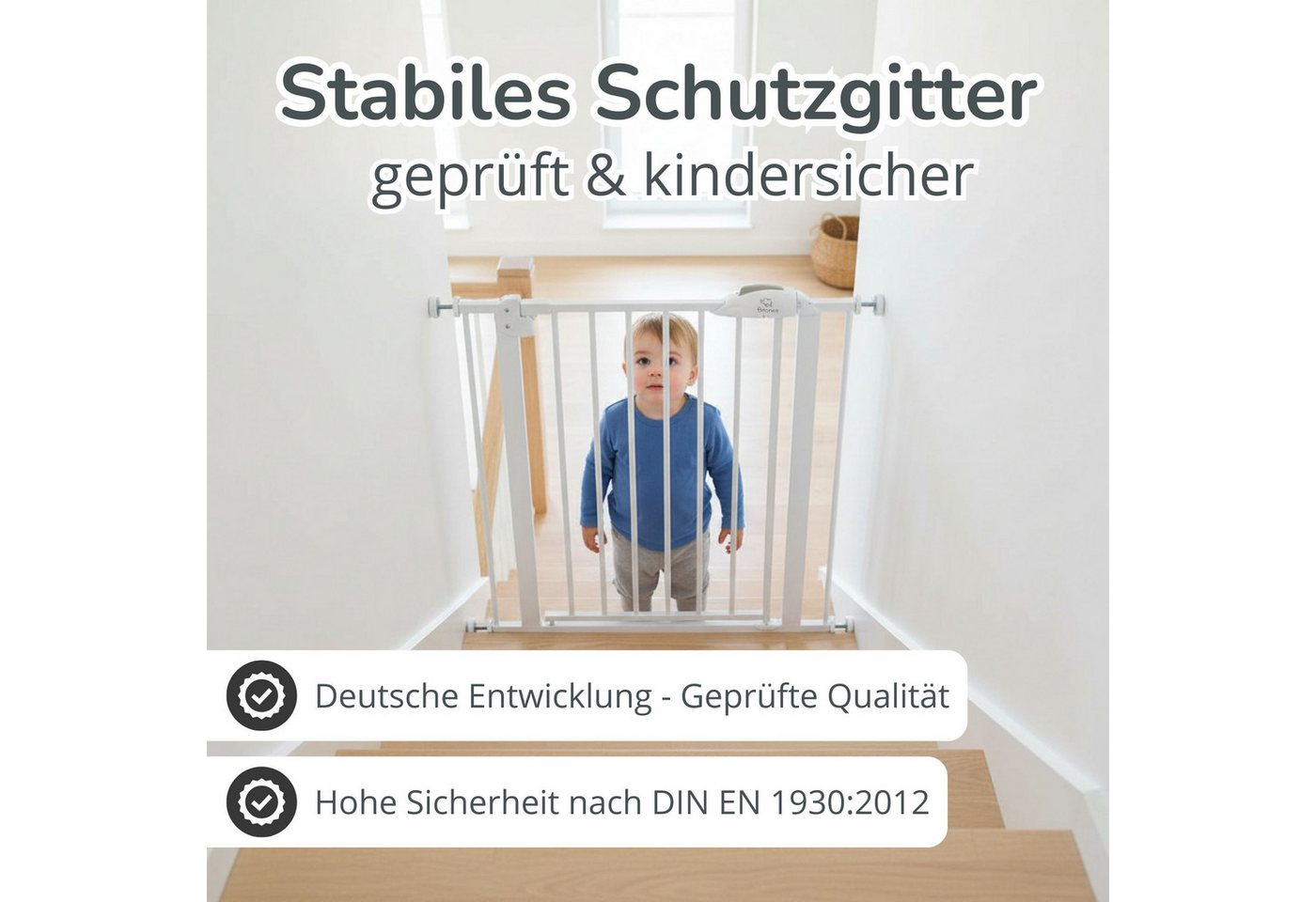Bronea Treppenschutzgitter CLEO Türgitter ohne Bohren Kinderschutzgitter Treppengitter (zum Klemmen - ohne bohren für Tür & Treppe 75–165 cm verlängerbar, Beids – Bild 2 von 5