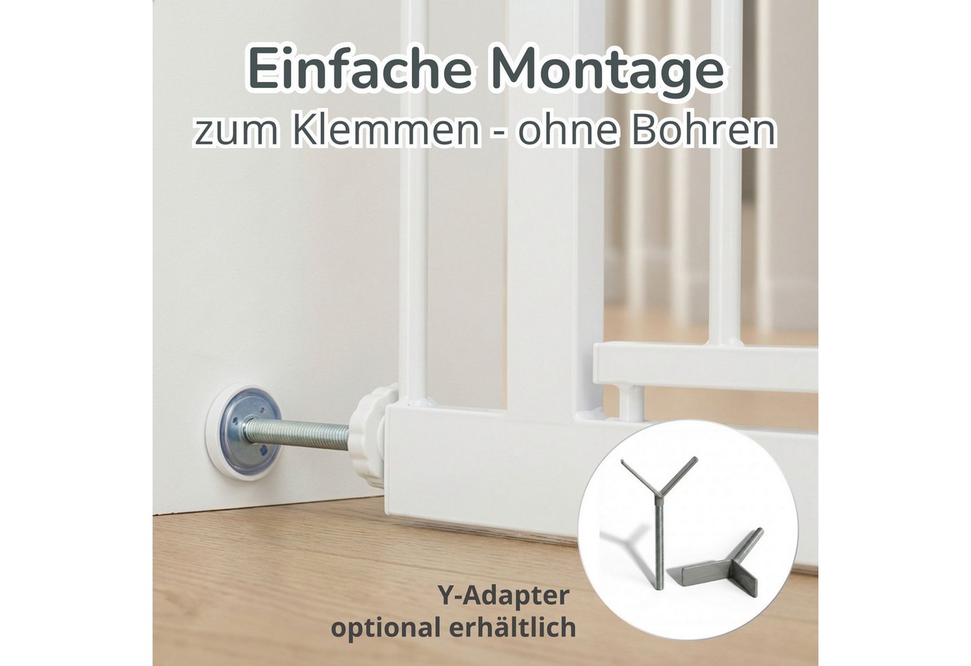 Bronea Treppenschutzgitter CLEO Türgitter ohne Bohren Kinderschutzgitter Treppengitter (zum Klemmen - ohne bohren für Tür & Treppe 75–165 cm verlängerbar, Beids – Bild 3 von 5