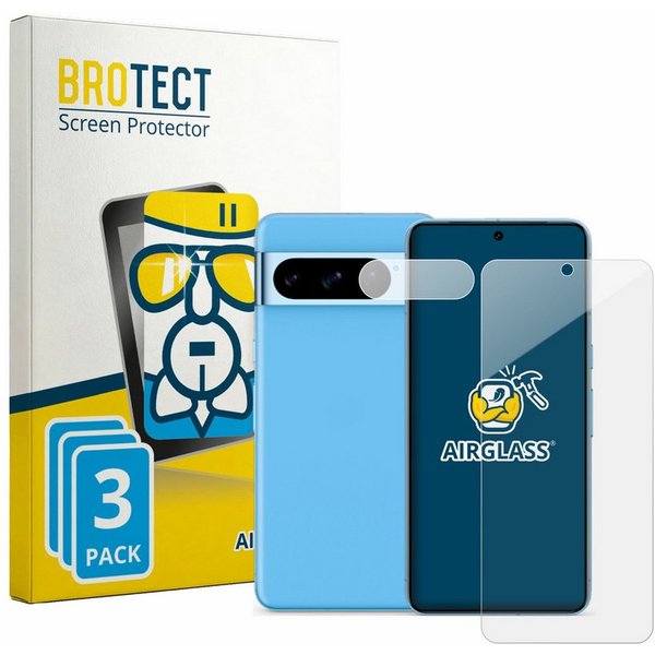 BROTECT Displayschutzglas Folie für Google Pixel 8 Pro (Display+Kamera), 3 Stück, Schutzfolie Glas Panzer Display Schutz klar