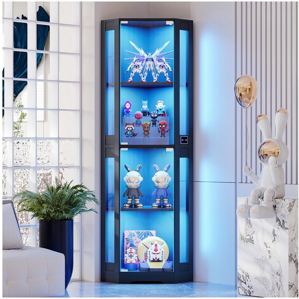 BROTTAR Eckvitrine 4-stöckiger Eckglasanzeigeschrank mit LED -Leuchten (1-St) modernes griffloses Design, 9kg Tragkraft pro Regal