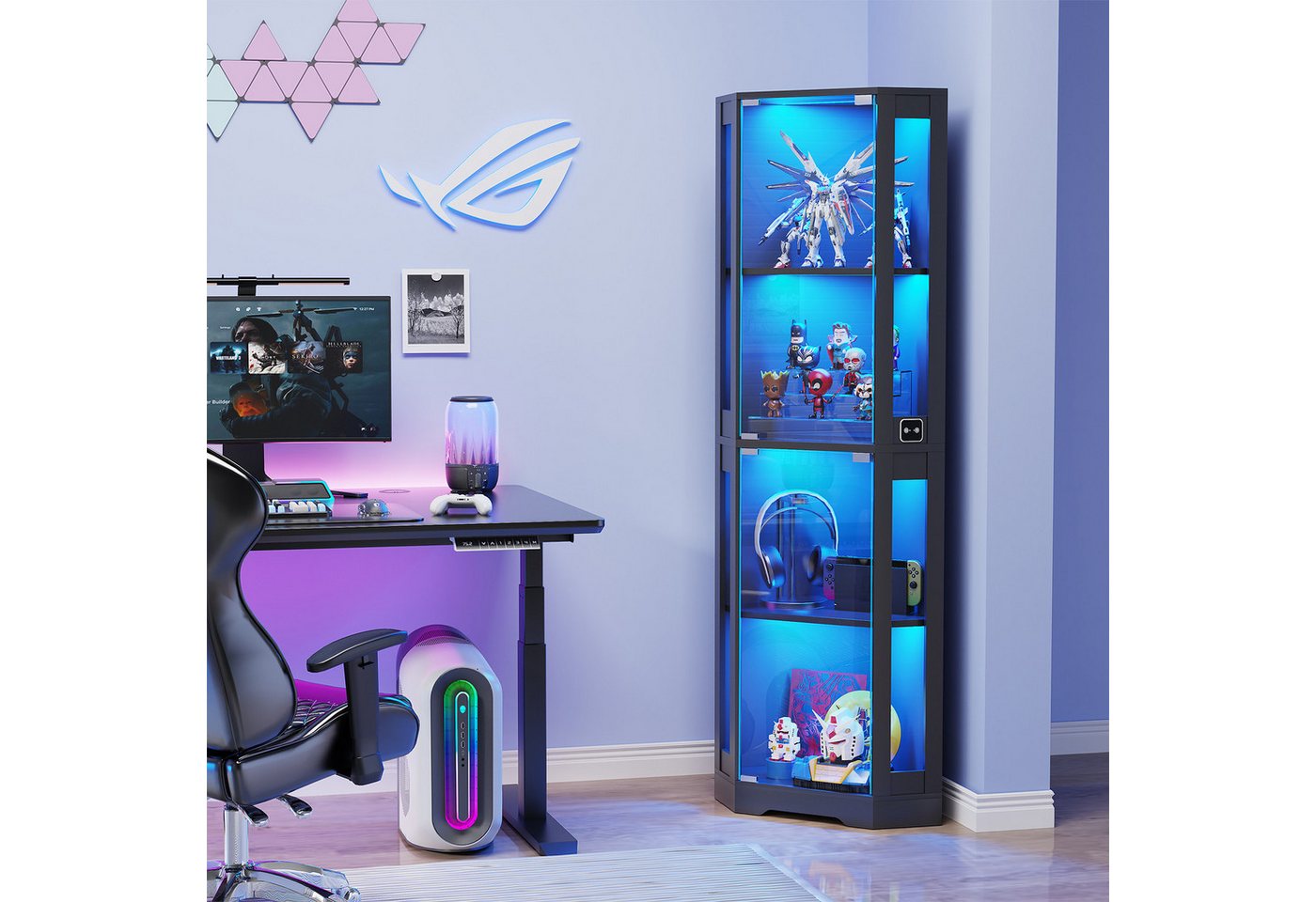 BROTTAR Eckvitrine 4-stöckiger Eckglasanzeigeschrank mit LED -Leuchten (1-St) modernes griffloses Design, 9kg Tragkraft pro Regal – Bild 2 von 5