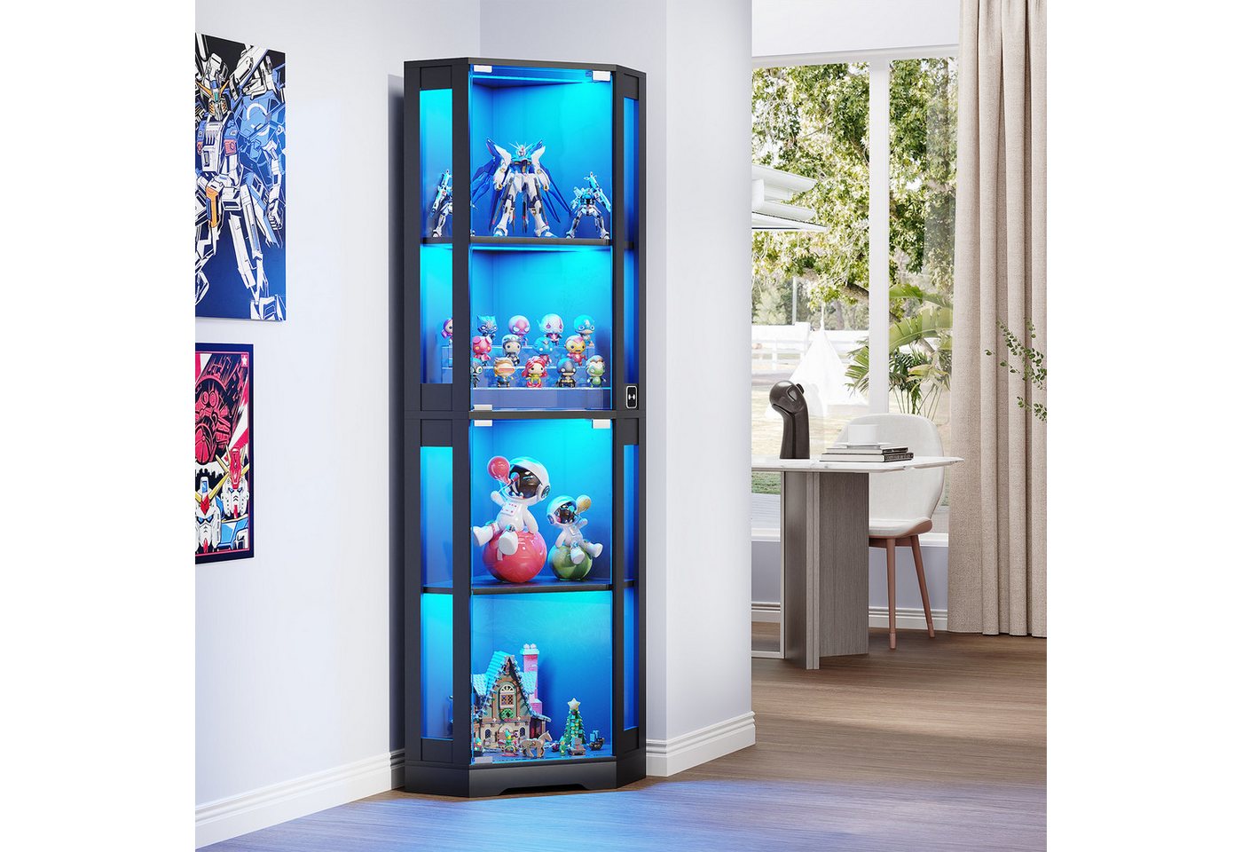BROTTAR Eckvitrine 4-stöckiger Eckglasanzeigeschrank mit LED -Leuchten (1-St) modernes griffloses Design, 9kg Tragkraft pro Regal – Bild 3 von 5