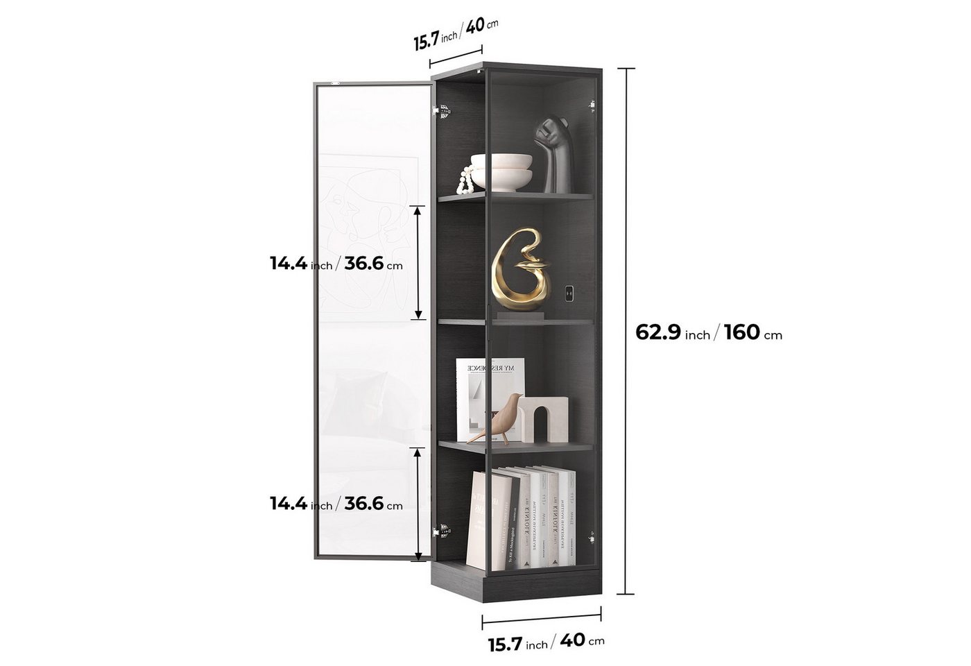 BROTTAR Eckvitrine Glasvitrine mit LED Beleuchtung und menschlicher Sensor aus MDF - Holz und Acryl, einfache Montage, schwarz – Bild 4 von 5