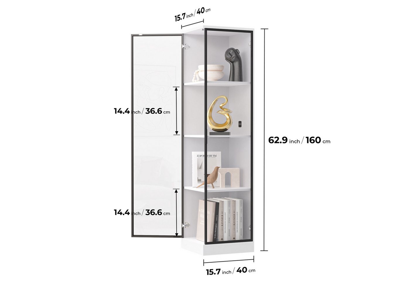 BROTTAR Eckvitrine Glasvitrine mit LED Beleuchtung und menschlicher Sensor aus MDF - Holz und Acryl, einfache Montage, weiß – Bild 4 von 5