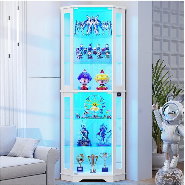 BROTTAR Eckvitrine mit Eckdesign, 6 Ebenen, LED-Beleuchtung, Glastüren, Bewegungssensor (1-St)
