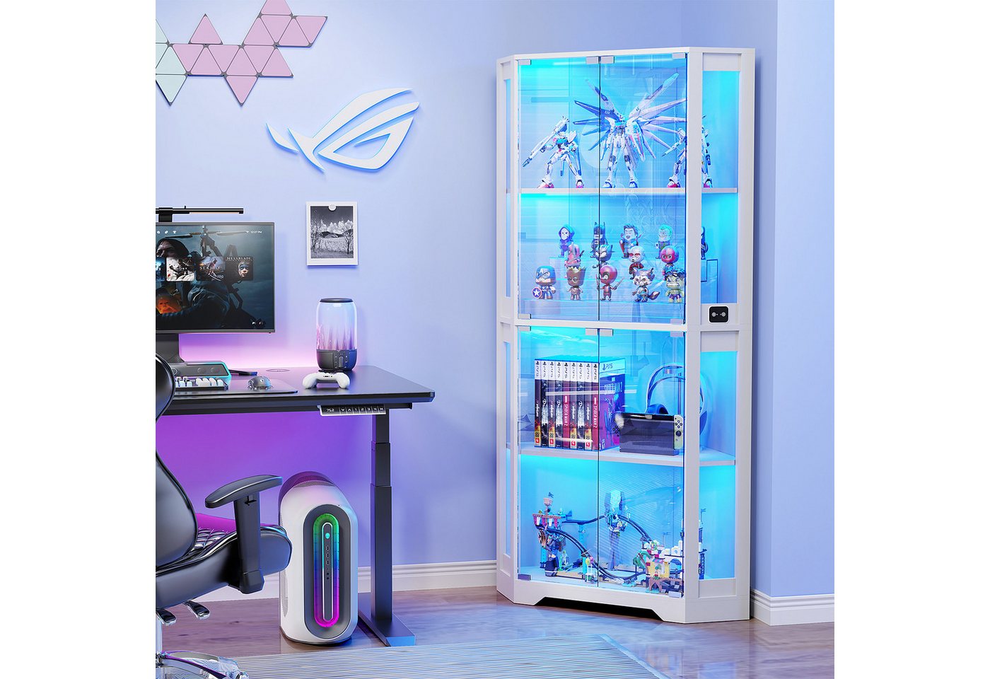 BROTTAR Glasvitrine Curio-Schrank, Eckvitrine, 4 Böden mit LED-Beleuchtung (1-St) mit menschlichem Körpersensor für Spielzeug, Bücher, weiß – Bild 3 von 5