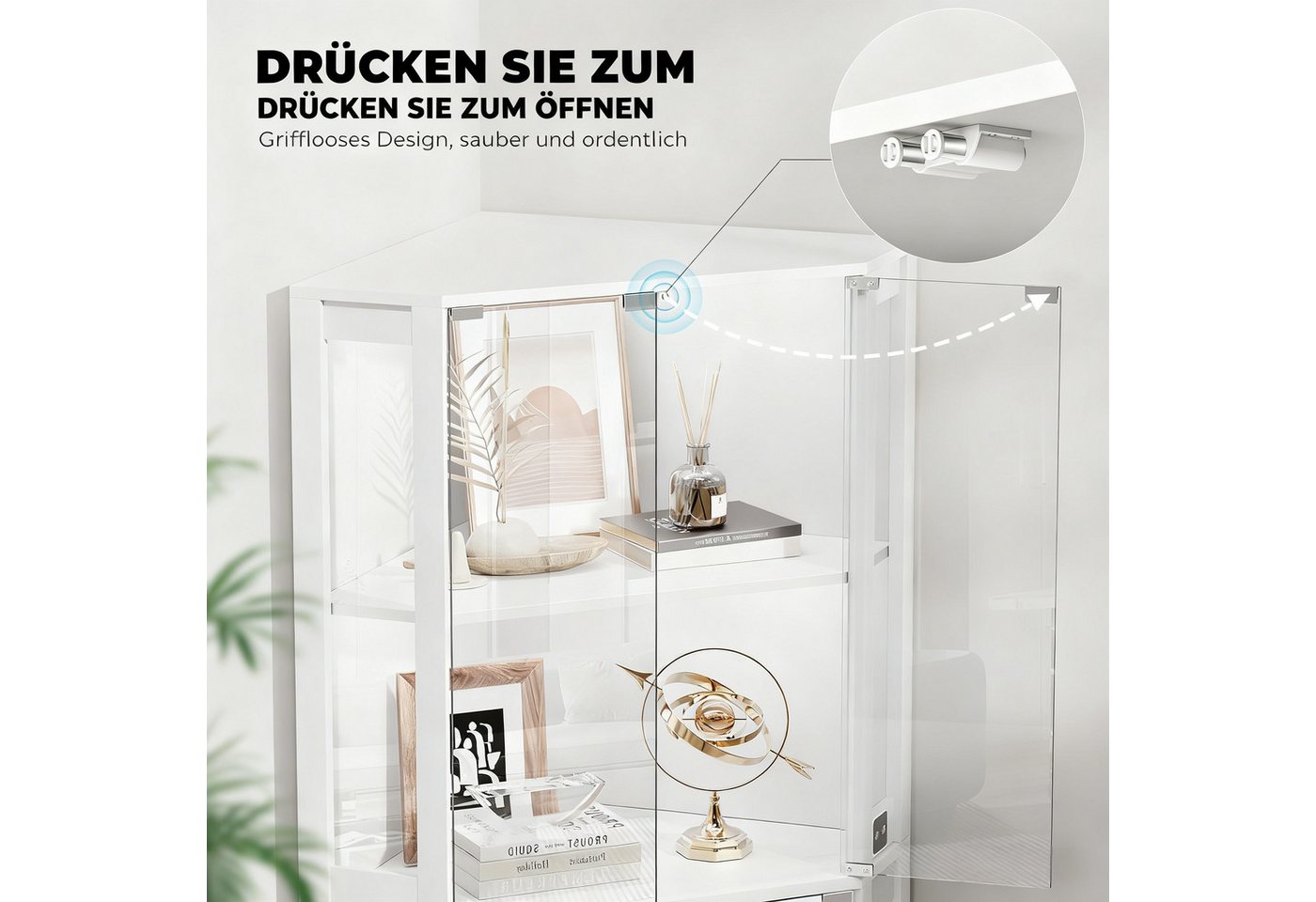 BROTTAR Glasvitrine Curio-Schrank, Eckvitrine, 4 Böden mit LED-Beleuchtung (1-St) mit menschlichem Körpersensor für Spielzeug, Bücher, weiß – Bild 5 von 5