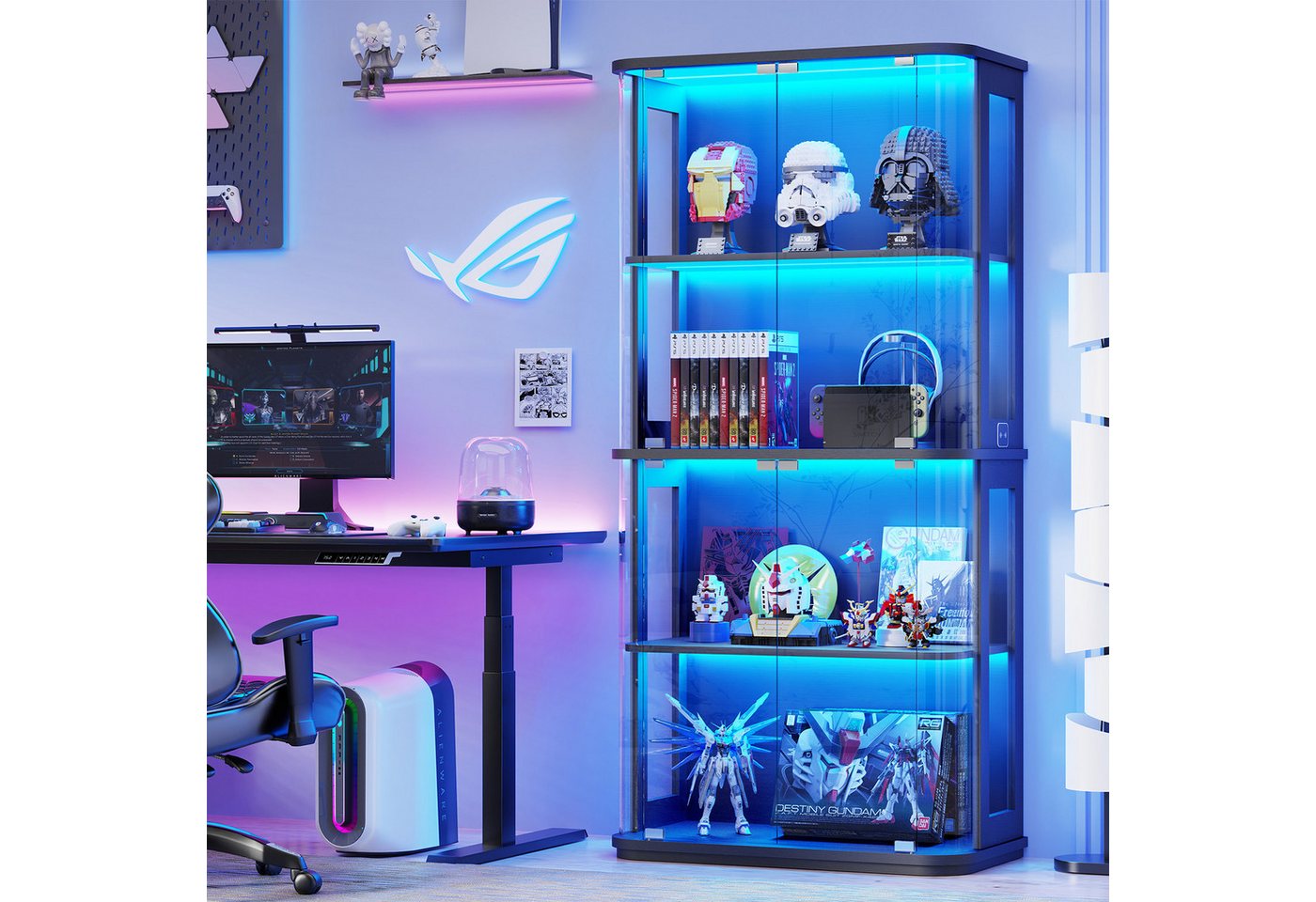 BROTTAR Glasvitrine im Runddesign 4 Ebenen mit LED Beleuchtung & Sensor (1-St) Vitrine für Figuren und Sammlungen – Bild 3 von 5