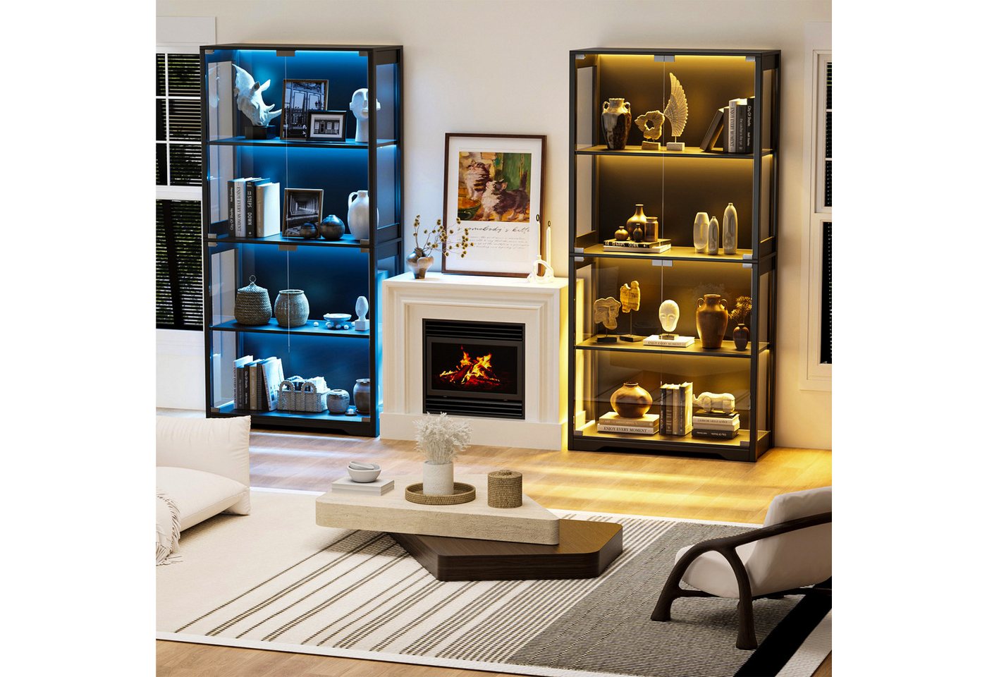 BROTTAR Glasvitrine mit Doppeltüren, LED-Beleuchtung und Bewegungssensor (1-St) mit großem Stauraum auf 4 Ebenen, 80×35×165cm – Bild 2 von 5