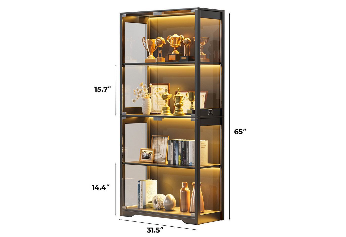 BROTTAR Glasvitrine mit Doppeltüren, LED-Beleuchtung und Bewegungssensor (1-St) mit großem Stauraum auf 4 Ebenen, 80×35×165cm – Bild 4 von 5