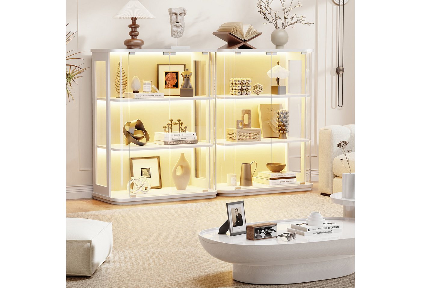 BROTTAR Glasvitrine Rund 3 Ebenen LED mit Sensor (1-St) 80×38.5×103.5cm, weiß – Bild 2 von 5