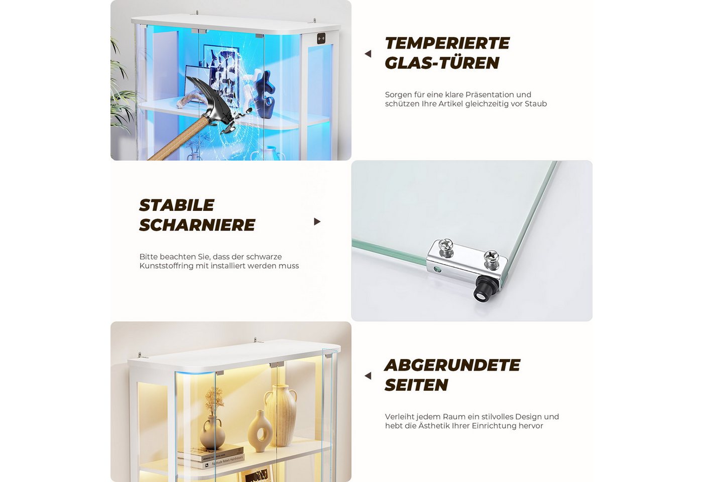 BROTTAR Glasvitrine Rund 3 Ebenen LED mit Sensor (1-St) 80×38.5×103.5cm, weiß – Bild 4 von 5