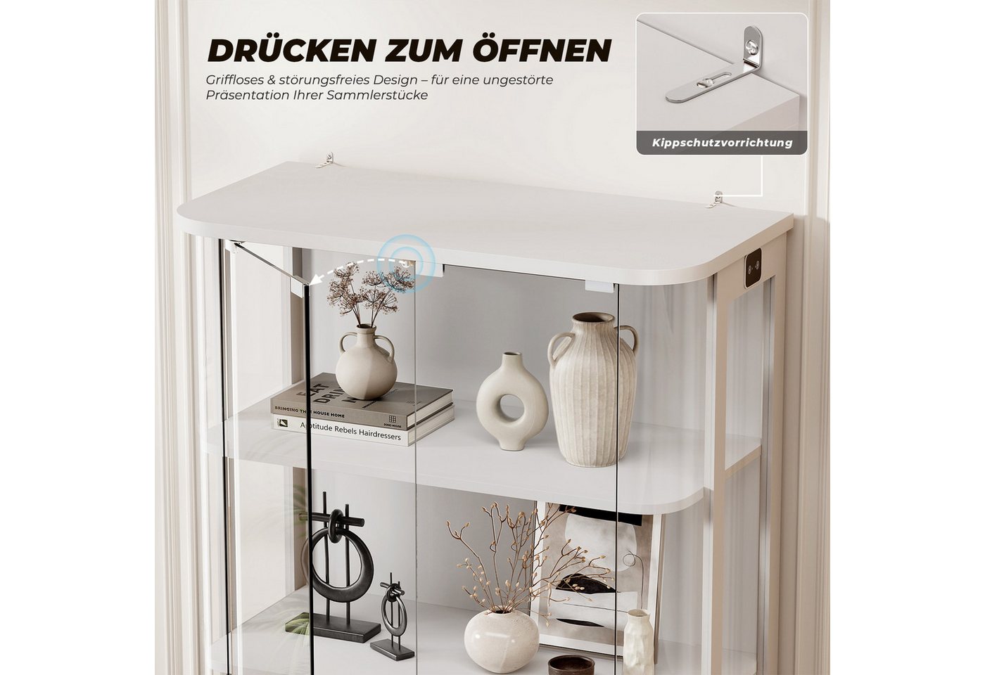 BROTTAR Glasvitrine Rund 3 Ebenen LED mit Sensor (1-St) 80×38.5×103.5cm, weiß – Bild 5 von 5