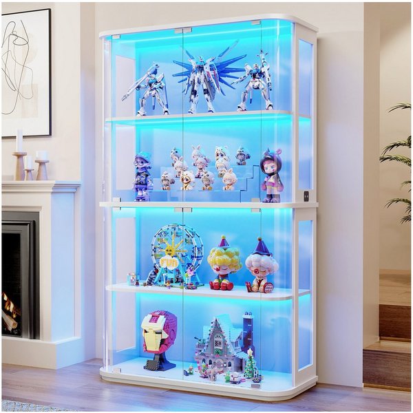 BROTTAR Standvitrine Große, runde Vitrine mit dreifarbiger Beleuchtung & Bewegungssensoren (1-St) mit zwei Acryl-Seitentüren und vier Regalböden