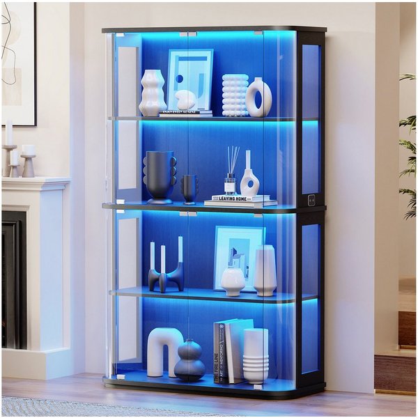 BROTTAR Standvitrine Große, runde Vitrine mit dreifarbiger Beleuchtung & Bewegungssensoren (1-St) mit zwei Acryl-Seitentüren und vier Regalböden