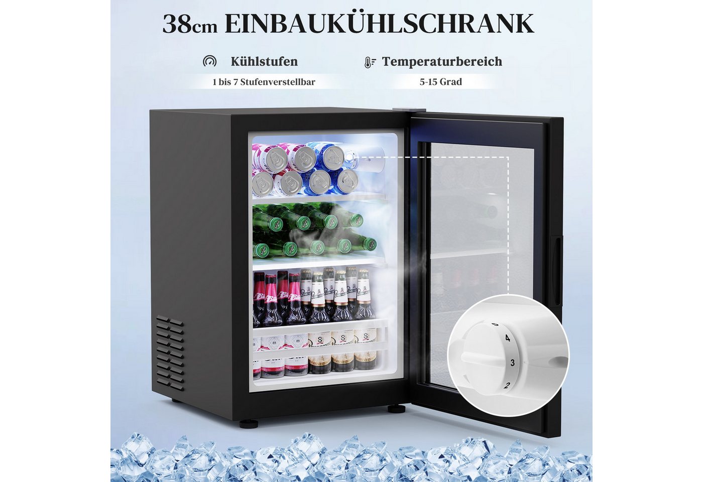 BROTTAR Weinschrank mit Kühlschrank, LED-Beleuchtung und Bewegungsmelder (1-St) mit 9 Weinregalen, 2 Glashaltern, Schubladen und Sichttüren – Bild 4 von 5
