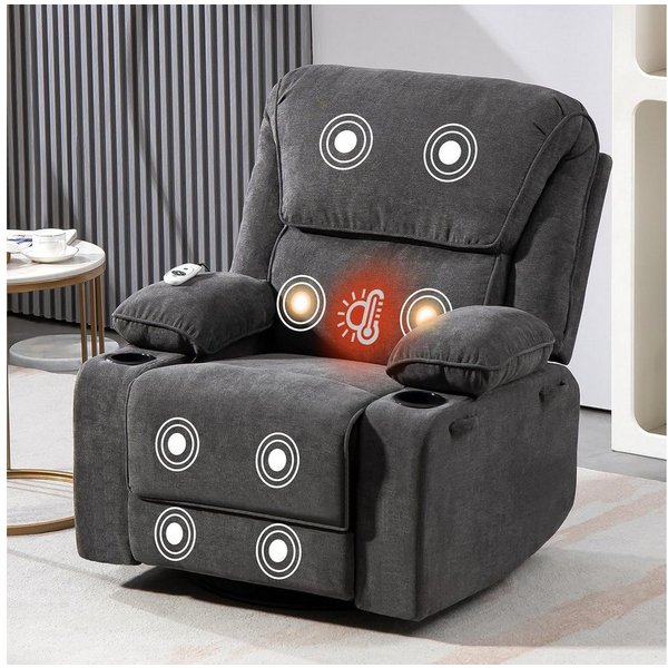 BRTHORY Massagesessel Relaxsessel mit Massagefunktion, Fernsehsessel, 360°drehbar (1-St), Massagesessel mit Liege- und Schaukel-Funktion