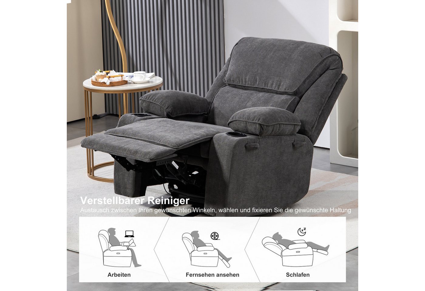 BRTHORY Massagesessel Relaxsessel mit Massagefunktion, Fernsehsessel, 360°drehbar (1-St), Massagesessel mit Liege- und Schaukel-Funktion – Bild 5 von 5