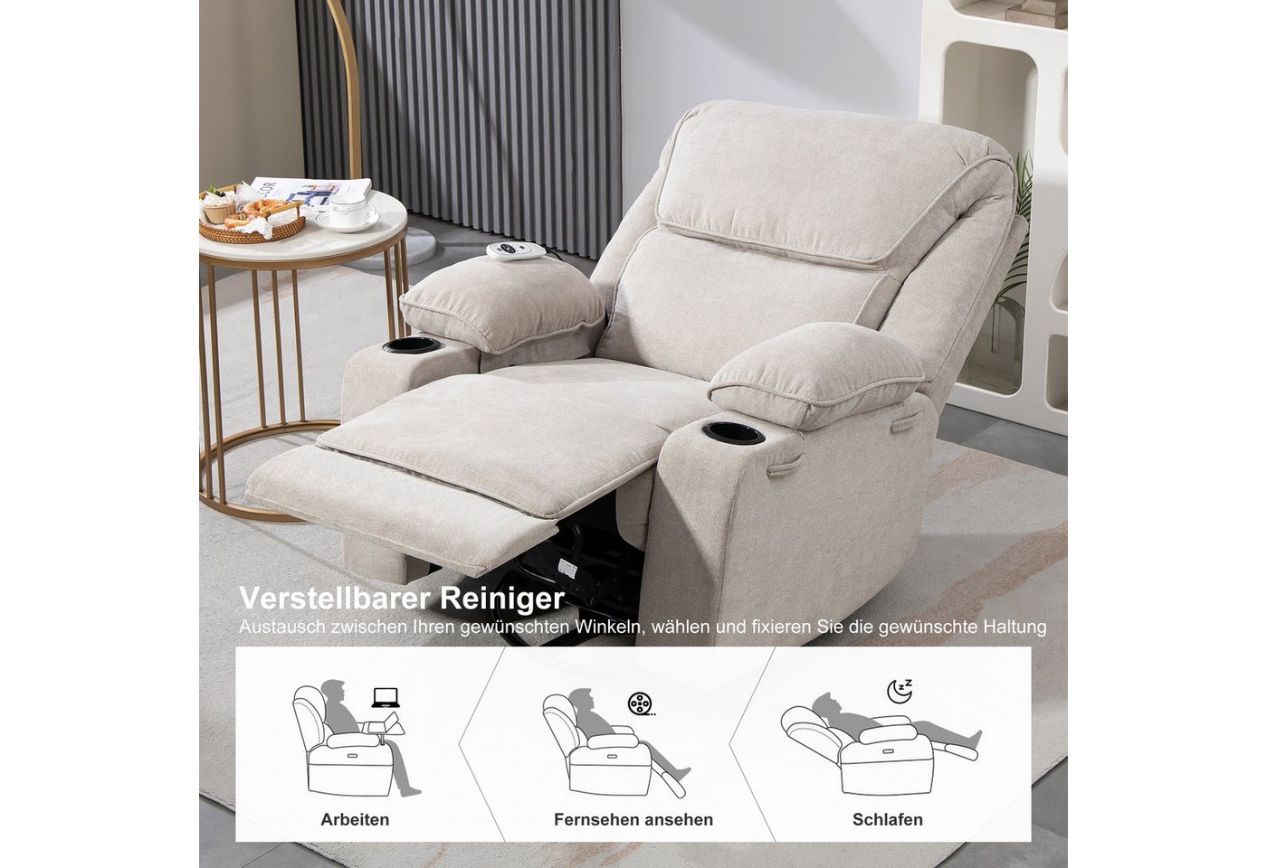BRTHORY Massagesessel Relaxsessel mit Massagefunktion, Fernsehsessel, 360°drehbar (1-St), Massagesessel mit Liege- und Schaukel-Funktion – Bild 5 von 5