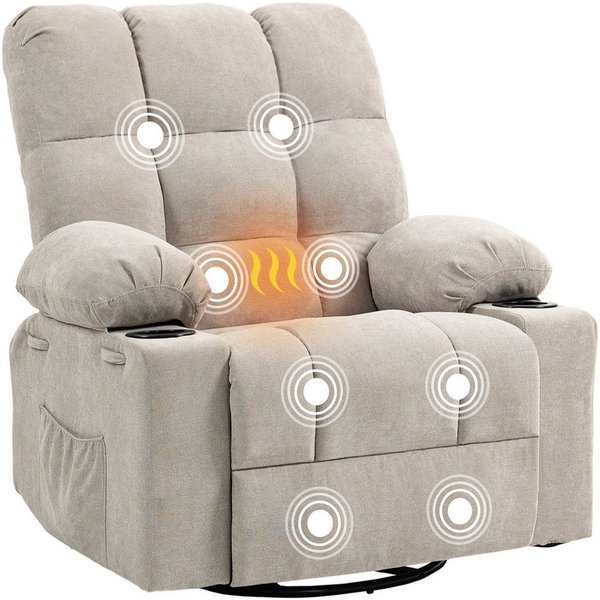 BRTHORY Relaxsessel Massagesessel mit 8-Punkt-Vibration & Wärme – 360° Drehung (1-St), Wipp- & Liegefunktion, Bequemer Relaxsessel aus Chenille