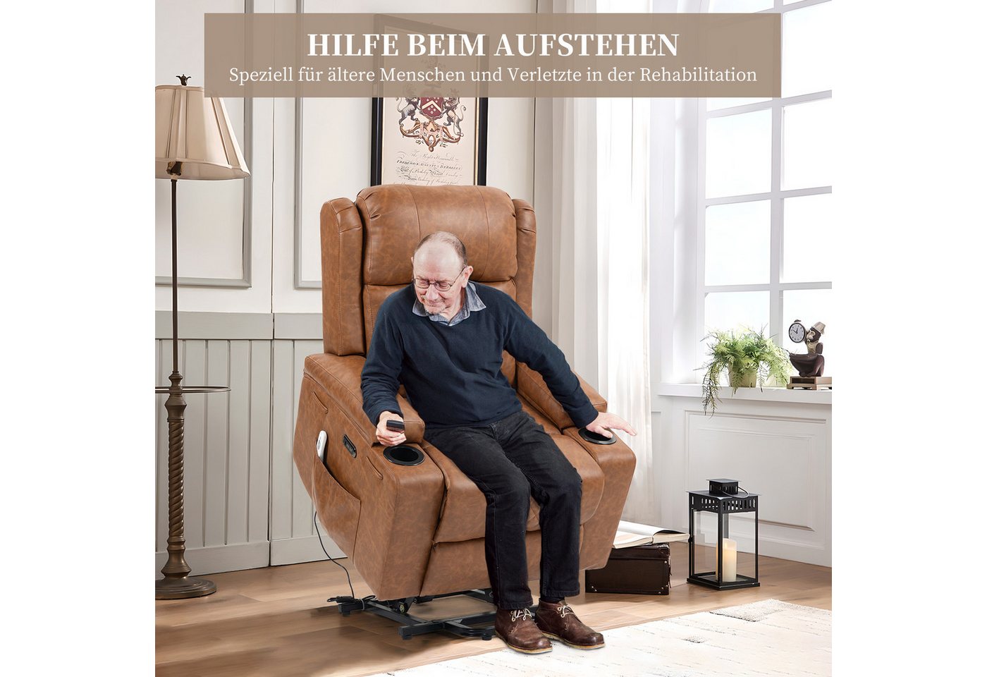 BRTHORY Relaxsessel mit Aufstehhilfe, Elektrisch verstellbarer Fernsehsessel (1-St), mit Liegefunktion, Massage- & Wärmefunktion – Bild 5 von 5