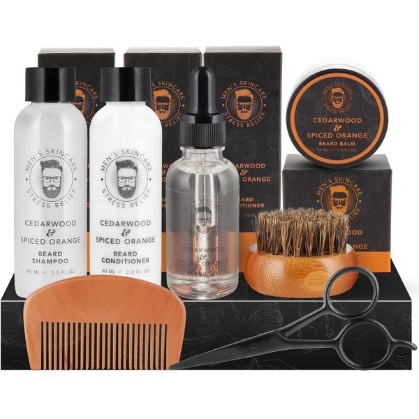 BRUBAKER Bartstyling-Set Bartpflege Geschenk Set für Männer, Herren Wasch- und Pflegeset, 7-tlg., für das Peeling, zum Waschen, Cremen, Ölen, Schneiden und Kämm
