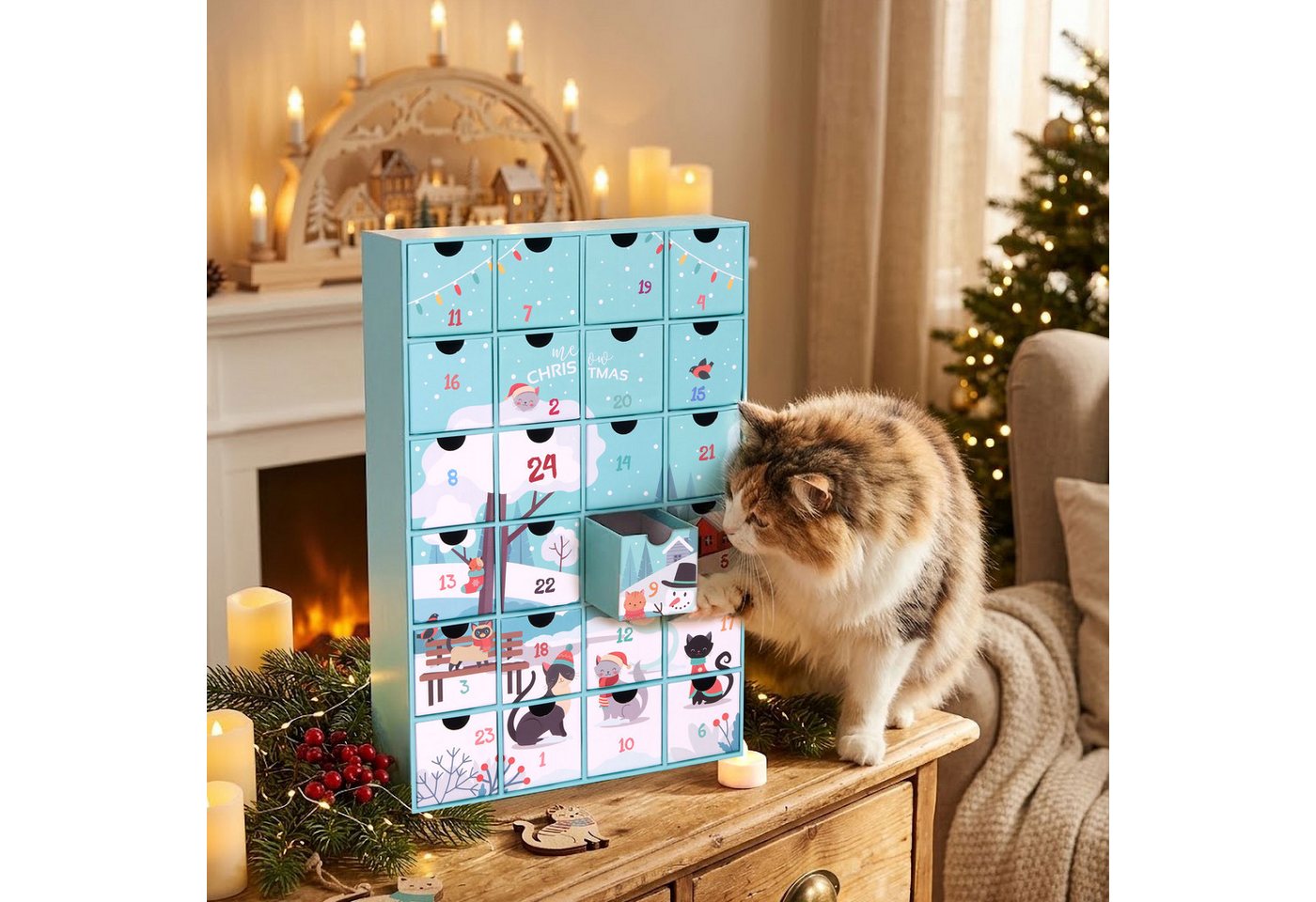 BRUBAKER befüllbarer Adventskalender DIY Weihnachtskalender für Katzen zum Befüllen - Haustier Kalender (mit 24 Türchen, 1-tlg), Kalender für Leckerlis Snacks S – Bild 2 von 5