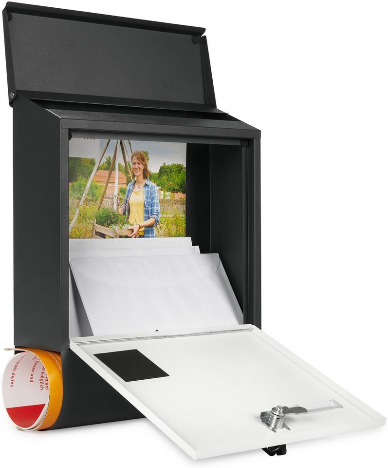 BRUBAKER Briefkasten mit Zeitungsfach - Postkasten mit Zeitungsrolle und Namensschild (1-St., mit 2x Schlüsseln - Anthrazit und Weiß), Großer Wandbriefkasten au – Bild 2 von 5