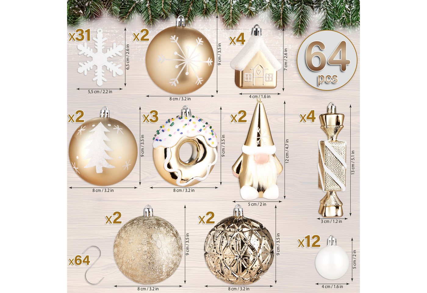 BRUBAKER Christbaumschmuck 64 Stück Christbaumschmuck - Baumschmuck Weihnachtskugel Set (64-tlg), mit Donuts, Häuser, Schneeflocken, Kugeln und Bonbons - Baumku – Bild 2 von 5