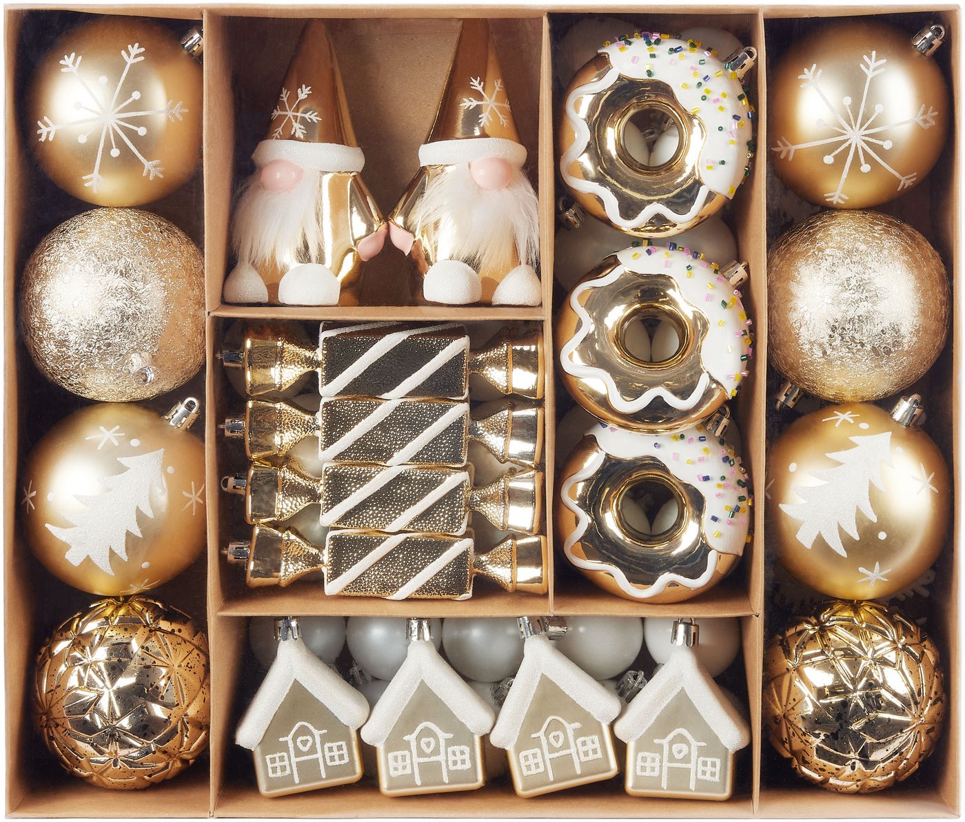 BRUBAKER Christbaumschmuck 64 Stück Christbaumschmuck - Baumschmuck Weihnachtskugel Set (64-tlg), mit Donuts, Häuser, Schneeflocken, Kugeln und Bonbons - Baumku – Bild 5 von 5