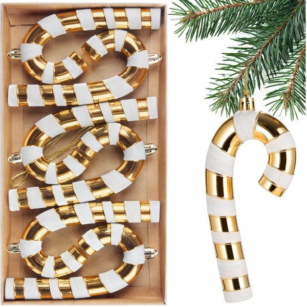 BRUBAKER Christbaumschmuck Baumschmuck Zuckerstangen - 6x Weihnachtsbaumschmuck zum Hängen (6-tlg), 14 cm Glitzer Weihnachtsdeko Anhänger aus bruchsicheren Kuns