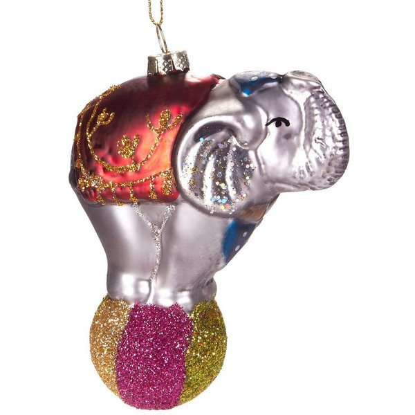 BRUBAKER Christbaumschmuck Kunstvolle Weihnachtskugel Zirkuselefant auf Ball, mundgeblasene Weihnachtsdekoration aus Glas, handbemalt - 11 cm
